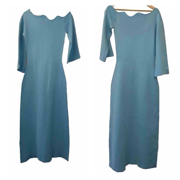 MALENE BIRGER dress light blue medium one shoulder long sleeve knit Velame NWOT - Picture 4 of 11